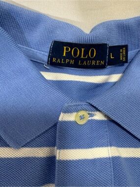 Polo by Ralph Lauren Light Blue and White Striped Polo Large